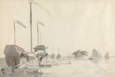 Både nær et hollandsk Folly Fort, Canton af Thomas Daniell