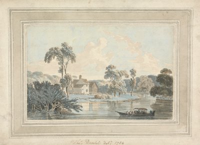 Bondegård, flod og pram af Thomas Daniell