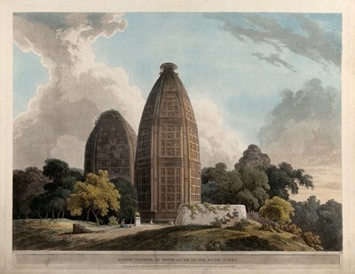 Hindu-templer ved Bindrabund på Jumna-floden af Thomas Daniell