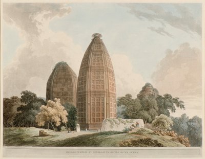 Hindoo-templer ved Bindrabund ved floden Jumna af Thomas Daniell