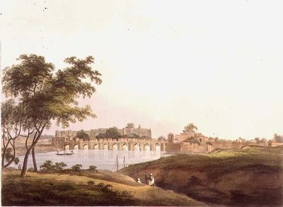 Broen ved Juonpore, Bengal, indgraveret af H. Merke (fl.1800-20) pub. af Edward Orme (1774-c.1820) 1804 (litho) af Thomas Daniell