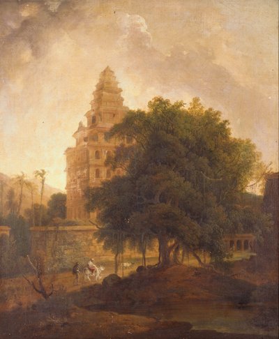 Rejsende på en sti ved Kalyan Mahal, Gingee, Tamil Nadu af Thomas Daniell