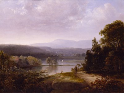 Flodudsigt med jægere og hunde, ca. 1850. af Thomas Doughty