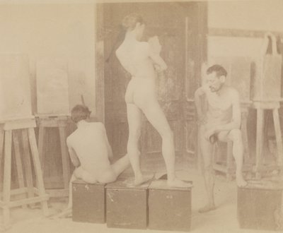 [Tre nøgenmodeller i maleratelier] af Thomas Eakins