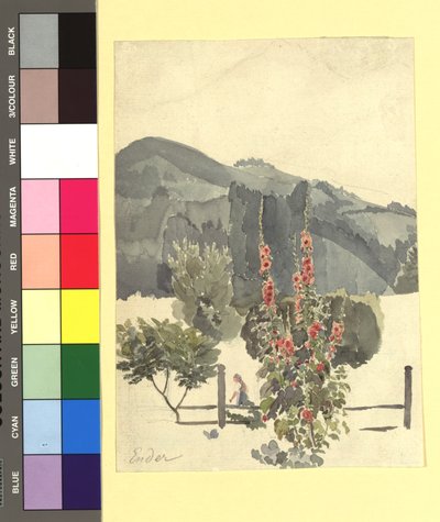 Studie (Landschaft mit Pappelrosen) af Thomas Ender