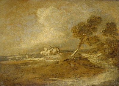 Et landskab med ryttere (olie på papir) af Thomas Gainsborough
