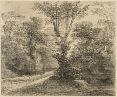 En solbeskinnet vej gennem en skov af Thomas Gainsborough