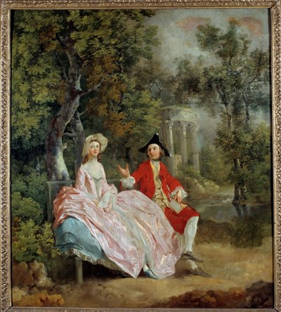 Samtale i en park: Thomas Gainsborough og hans kone Margaret Maleri af Thomas Gainsborough (1727-1788) 1746 Søn. 0,73 x 0,68 m - Samtale i en park: Thomas Gainsborough og hans brud, Margaret. Maleri af Thomas Gainsborough (1727-1788) af Thomas Gainsborough