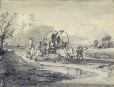 Åbent landskab med hyrde og overdækket vogn, ca. 1780-85 (grå og sort vask og kridt lagt på papir) af Thomas Gainsborough