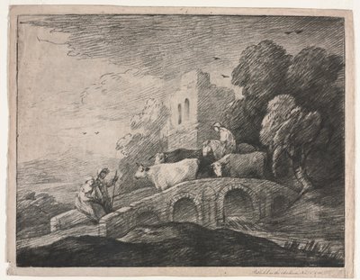 Skovklædt landskab med hyrder, der driver kvæg af Thomas Gainsborough