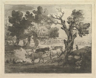 Skovklædt landskab med hyrder og køer, 1. august 1797. af Thomas Gainsborough