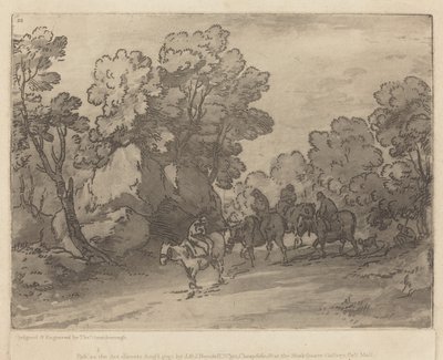 Skovklædt landskab med ryttere af Thomas Gainsborough