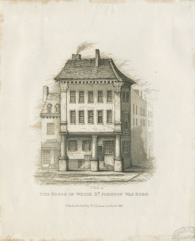 Lichfield - Dr. Johnsons fødested: gravering (vignetteret), nd [c 1831] (tryk) af Thomas George Lomax