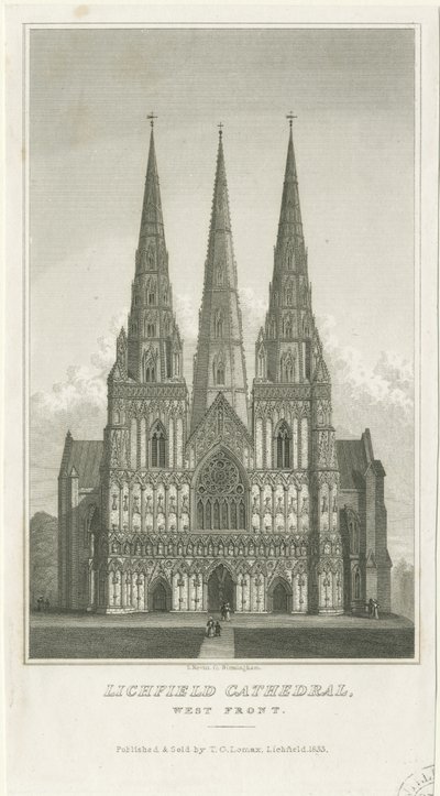 Lichfield Cathedral - West Front: gravering, nd [c 1833] (tryk) af Thomas George Lomax