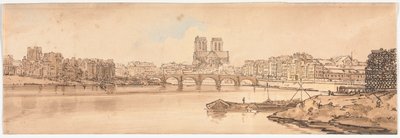 Et udvalg af tyve af de mest maleriske udsigter i Paris: Udsigt over Pont de la Tournelle og Notre Dame taget fra Arsenal af Thomas Girtin