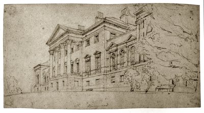 Harewood House, Yorkshire, ca. 1798 (grafit på tekstureret vævet papir) af Thomas Girtin