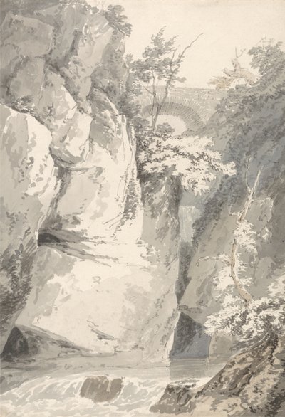 På bredden af Lago di Como, ca. 1796 (vask over grafit på papir) af Thomas Girtin