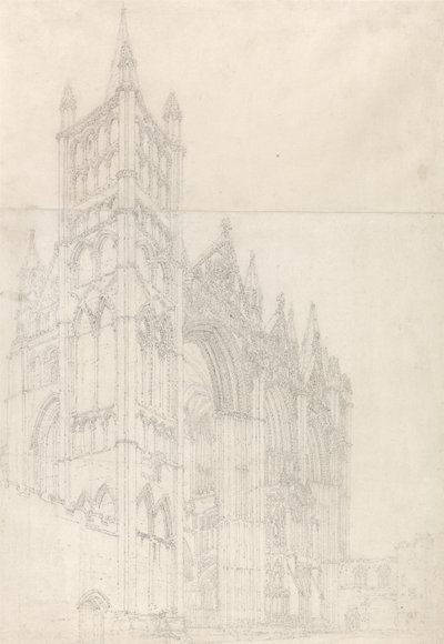 Peterborough Cathedral, Huntingdonshire, ca. 1794 (grafit på to sammenføjede ark papir) af Thomas Girtin
