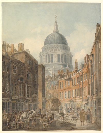 St. Paul’s Cathedral, set fra St. Martin’s-le-Grand af Thomas Girtin