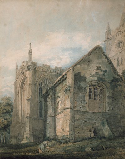 The Ancient Charnel House, Holy Trinity Church, Stratford-upon-Avon (akvarel over indikationer i grafit, rørt med rørpennen) af Thomas Girtin
