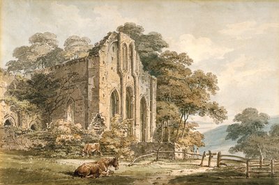 Valle Crucis Abbey, Denbighshire, North Wales (akvarel over blyant på hvidt vævet papir) af Thomas Girtin