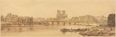 Udsigt over Pont de la Tournelle og Notre-Dame set fra Arsenal: planche 11 af Thomas Girtin