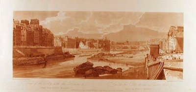 Ansicht der Stadt mit dem Louvre &c vom Pont-Marie aus gesehen af Thomas Girtin