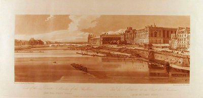 Ansicht des Louvre und der Brücke der Thuilleries vom Pont-Neuf aus af Thomas Girtin