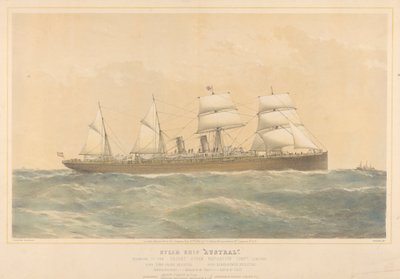 Dampskibet Austral, der tilhører Orient Steam Navigation Company Limited, ca. 1868-74 (farvelitografi) af Thomas Goldsworth Dutton