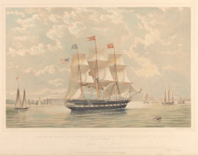 New York and London Packet-skibet Victoria (på vej ind i New Yorks havn), ca. 1839-44 (litografi, farvelagt) af Thomas Goldsworth Dutton