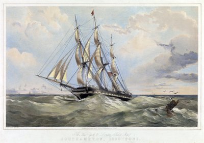 Sejlbåden New York Line (USA) London (England), Southampton (kapacitet 1600 tons). Farvelitografi af Thomas Goldsworth Dutton (1819-1891) af Thomas Goldsworth Dutton