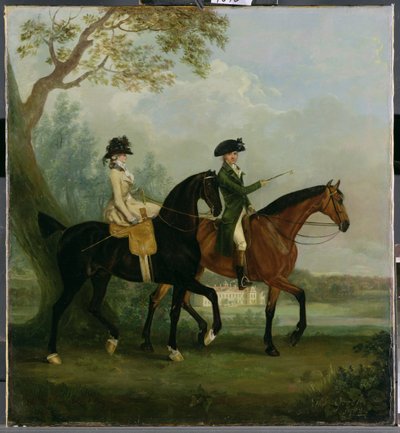 Den Hon. Marcia Pitt rider med sin bror, den hon. George Pitt (senere 2nd Lord Rivers) i Park of Stratfield Saye House, 1782 af Thomas Gooch