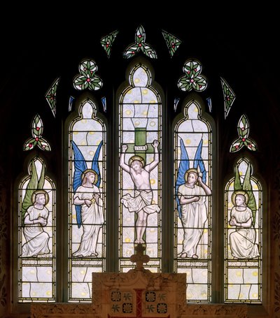 Hornblotton, St. Peter, James Powell & Sons, Thomas G Jackson, East Window, Crucifixion & Angels, 1874 af Thomas Graham Jackson
