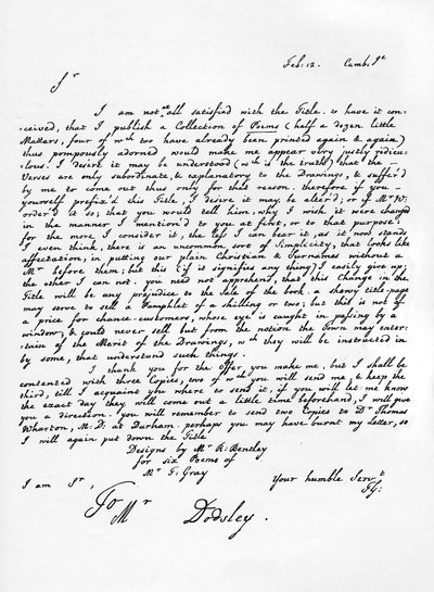 Brev fra Thomas Gray om udgaven af hans poetiske stykker, c1753, 1840 af Thomas Gray