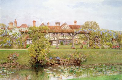 Great Tangley Manor, Surrey, med liljedammen og den overdækkede vandresti af Thomas H. Hunn