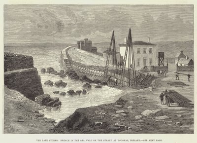 De sene storme, brud på havmuren på stranden ved Youghal, Irland af Thomas Harrington Wilson