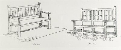 Havebænke, fra Thomas Mawsons "The Art and Craft of Garden Making", udgivet i 1900 (gravering) (s/h foto) af Thomas Hayton Mawson