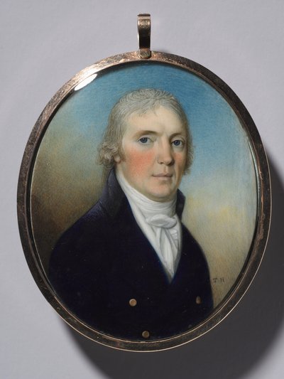 Par miniaturer: Portræt af en mand og portræt af en kvinde iført en miniature, ca. 1780. af Thomas Hazlehurst