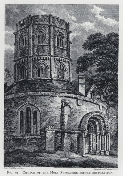 Den Hellige Gravs Kirke før restaurering (gravering) af Thomas Hearne