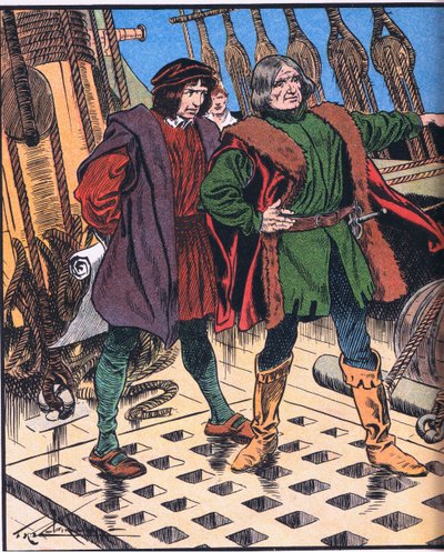 Columbus på sin rejse til Amerika (farvelitografi) af Thomas Heath Robinson