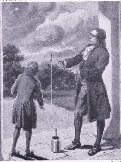Franklin beviser lyn og elektriske fænomener, illustration fra 