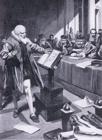Galileo optræder for kardinalerne i Rom, illustration fra 