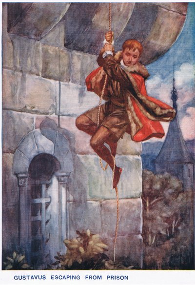 Gustavus flygter fra fængslet af Thomas Heath Robinson