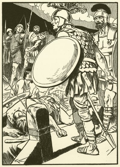 Horatius ved broen (kobberstik) af Thomas Heath Robinson