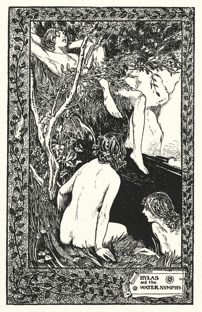 Hylas og vandnymferne (litografi) af Thomas Heath Robinson