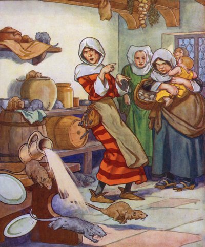 Illustration til Rottefængeren fra Hameln (farvelitografi) af Thomas Heath Robinson