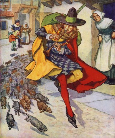 Illustration til Rottefængeren fra Hameln (farvelitografi) af Thomas Heath Robinson