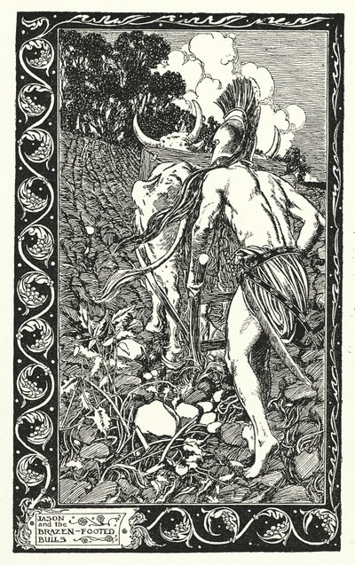 Jason og de frække tyre (litografi) af Thomas Heath Robinson
