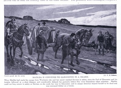 Matilda kørt til Gloucester i en rustvogn (litografi) af Thomas Heath Robinson