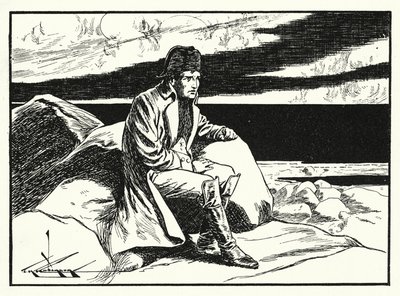 Napoleon på Sankt Helena (litografi) af Thomas Heath Robinson